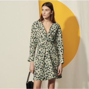 Sandro daisy polka dot long sleeve mini dress, green, XS